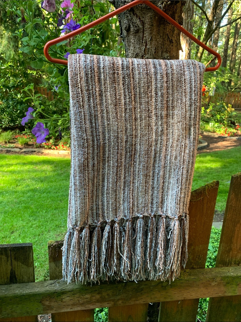 Pier One Imports Brown and Cream Striped Throw Blanket with Fringe